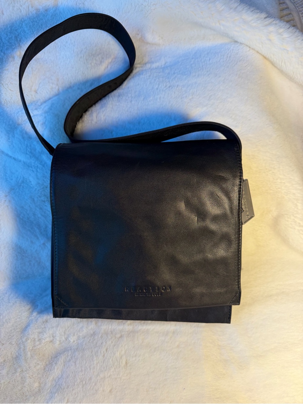 Kenneth Cole Black Leather and Nylon Shoulder / Messenger Bag